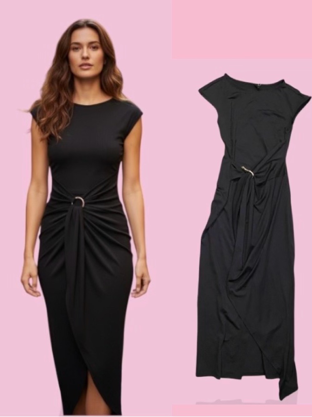 Black Midi Dress with Front Ring Detail